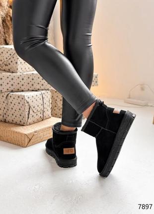 Стильные топовые черные женские угги, угги зимние с мехом замшевые/натуральная замша-женская обувь зима6 фото