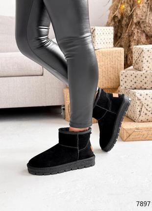 Стильные топовые черные женские угги, угги зимние с мехом замшевые/натуральная замша-женская обувь зима7 фото