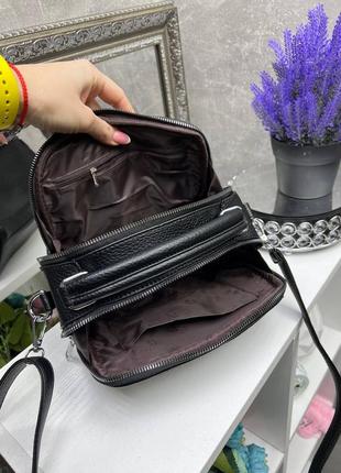 Черная стильная качественная трендовая сумочка кроссбоди натуральная замша экокожа8 фото