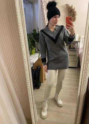 Подовжений светр, кофта з v-подібним вирізом у стилі zara9 фото