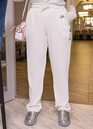 Штаны джогеры унисекс прямые талия на резинке нашивка боковые карманы низ на кулиске с фиксатором ткань вафелька на флисе