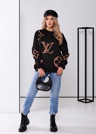 Женский удлиненный свитер светр джемпер lv