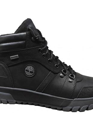 Спортивные кожаные ботинки на меху timberland boulder trail hiking black1 фото