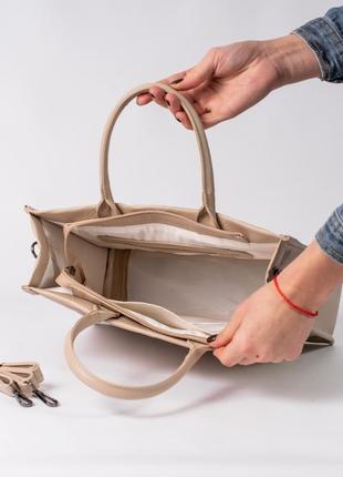 Женская сумка бежевая сумка тоут стеганая сумка классическая3 фото
