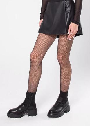 Колготки женские черные колготки в сеточку со стразами