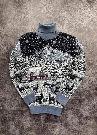 Новогодний свитер "снежный лес" с горлом