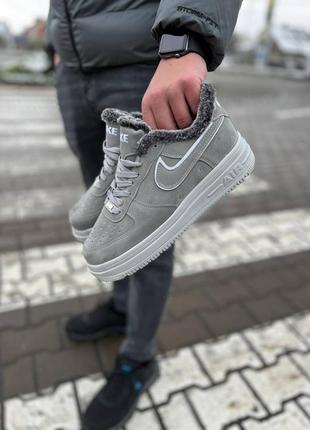 Мужские кроссовки наймные зимние nike air force grey low winter, мужественные зимние кроссовки найк с мехом