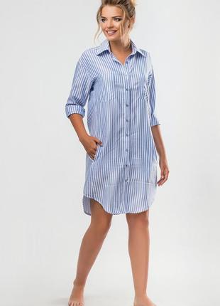 Платье рубашка голубое в белую полоску короткое рубашка длинная с поясом катон новенькое туречество акции1 фото