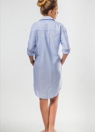 Платье рубашка голубое в белую полоску короткое рубашка длинная с поясом катон новенькое туречество акции2 фото