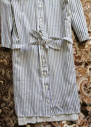 Платье рубашка голубое в белую полоску короткое рубашка длинная с поясом катон новенькое туречество акции6 фото