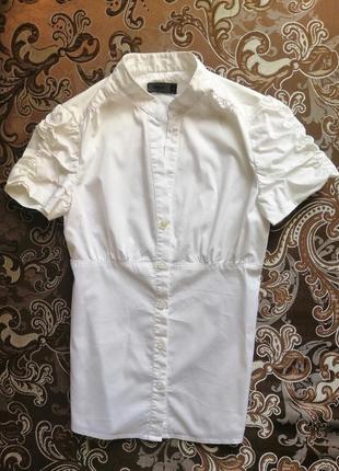 Белая блузка тениска  рубашка с рукавом фонариком на пуговицах катон стрейчевая  новая1 фото