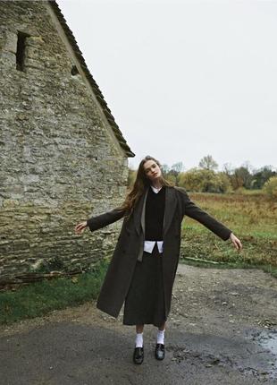 Massimo dutti длинное пальто шерсть черное
