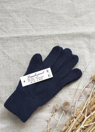 Женские / мужские теплые кашемировые / шерстяные перчатки темно синие lambswool имело