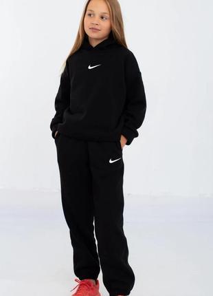 Спортивний теплий костюм nike, унісекс, чорний на флісі (тринитка начос),158-164 см  в наличии3 фото