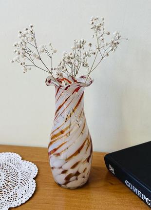 Ваза из гутного стекла, старинная стеклянная ваза 1970х годов3 фото