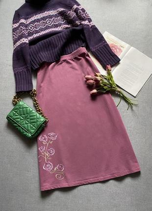 Длинная юбка с вышивкой style inc, розовая, сиреневая, расширенная, трапеция, коттон4 фото
