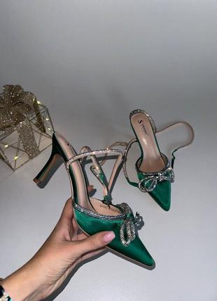 Туфли, зеленый, атлас1 фото