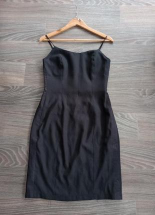 Чорна сукня сарафан з тонкими бретелями, і з лампасами  по боках, франція3 фото