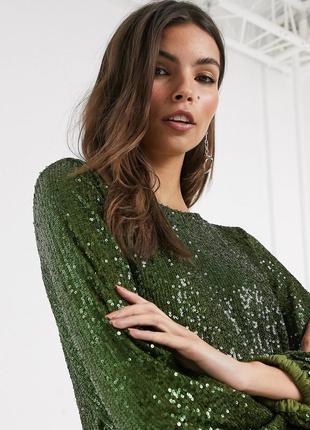 Зеленая блуза в пайетки блестящая нарядная новогодняя2 фото