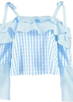 Брендова блуза в карту з відкритими плечима boohoo етикетка