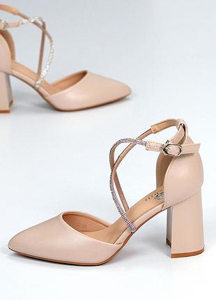 Повсякденні бежеві жіночі туфлі на підборах весняний осінній еко-шкіра весна осінь