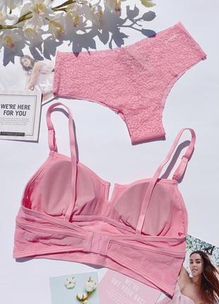 Ніжний наборчик від pink victoria's secret оригінал бралет топ та бразиліанки5 фото