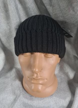 Шапка бини короткая черная, мужская шапка укороченная с открытыми ушами, шапка бини , трикотажная шапка хлопок, укороченная шапка чёрная, шапка3 фото