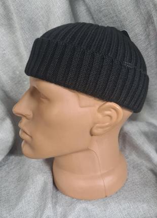 Шапка бини короткая черная, мужская шапка укороченная с открытыми ушами, шапка бини , трикотажная шапка хлопок, укороченная шапка чёрная, шапка2 фото