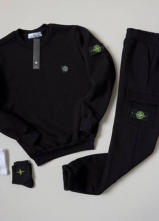 Мужской спортивный костюм теплый на флисе stone island
