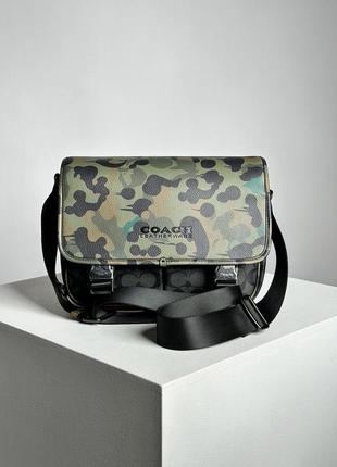 Чоловіча шкіряна сумка coach khaki &amp; black league hybrid messenger bag in charcoal multi