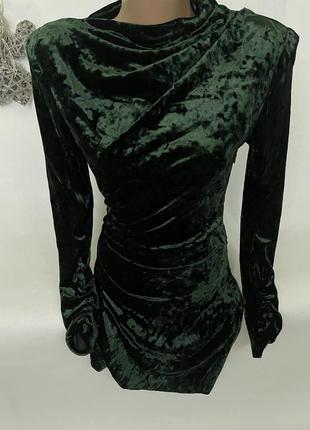 Шикарное зеленое платье бархат zara 💚3 фото