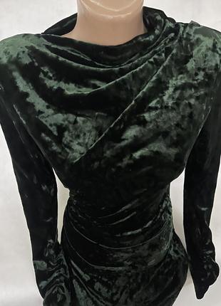 Шикарное зеленое платье бархат zara 💚7 фото