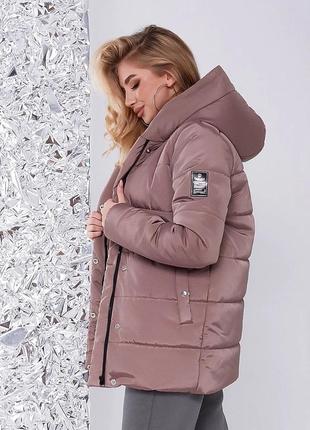 Куртка женская короткая теплая зимняя на зиму базовая с капюшоном стеганая черная розовая бежевая коричневая пуховик батал длинная2 фото