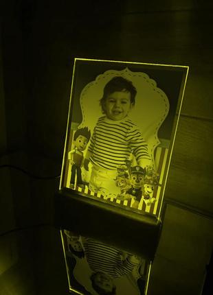 Акриловая фотография в рамке райдер щенячий патруль с мерцающей подсветкой + пульт (принт 004)