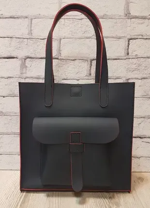 Сумка женская "гарда" натуральная кожа, синяя матовая с красным изнанкой