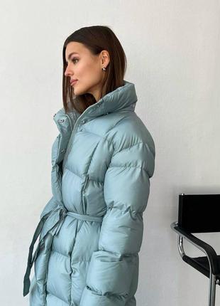 Знижка 🥳 пуховик куртка пальто зима довгий з капішоном поясом5 фото