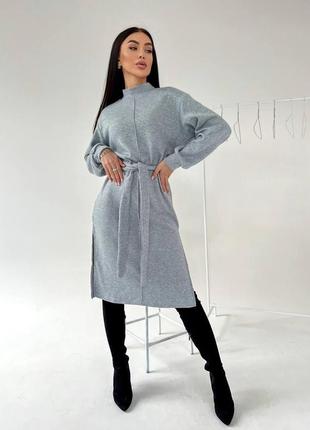 Теплое платье ao080 серое oversize s-l