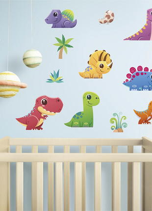 Вінілова інтер'єрна наклейка кольорова декор на стіну, шпалери та інші поверхні "динозаври кольорові1 фото