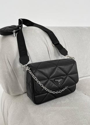 Брендова жіноча сумка-клатч через плече prada re-nylon padded shoulder black