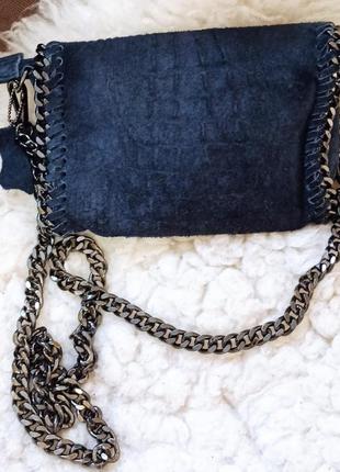 Шкіряна сумочка клатч крос боді синього кольору6 фото