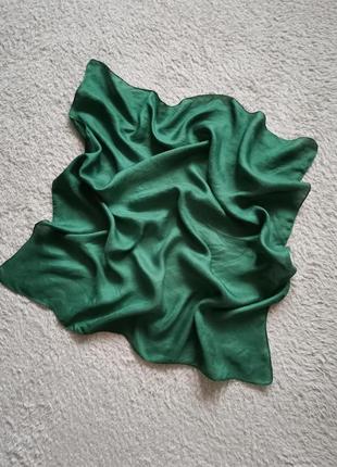 Платок шелк винтаж шелковая косынка зелёный однотонный платок из натурального шелка бандана шелк винтаж