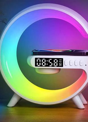 Настольная смарт лампа g-smart light g63 rgb с беспроводной зарядкой и bluetooth колонкой 10w white3 фото