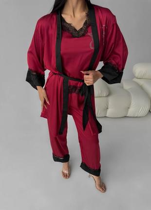 Піжама victoria's bucket зі стразами, комплект 5в1 , халат + штани + майка + шорти + маска для очей