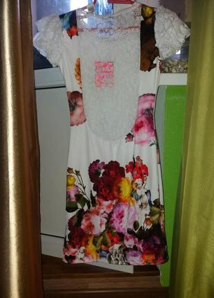 Платье стрэйч цветы нарядное2 фото