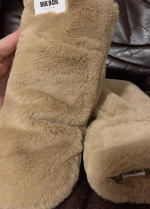 Круті плюшеві теплі стильні хутряні рукавички беж,крем-брюле.one size3 фото