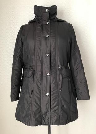 Добротная длинная теплая темно-коричневая куртка с капюшоном от gerry weber, размер 42, укр 48-50-523 фото