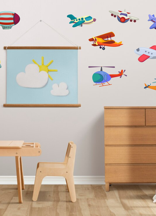Вінілова інтер'єрна наклейка кольорова декор на стіну, шпалери та інші поверхні "літаки. гелікоптери1 фото