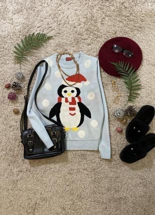 Новогодний рождественский свитер, джемпер пингвин #55