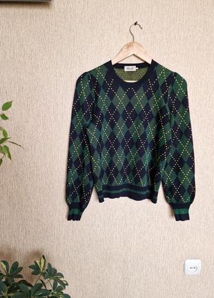 Стильный джемпер, свитер в ромбы с люриксовой нитью от дома скандинавского бренда baum und pferdgarten, оригинал
