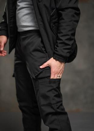 Теплі зимові штани softshell чорні чоловічі5 фото